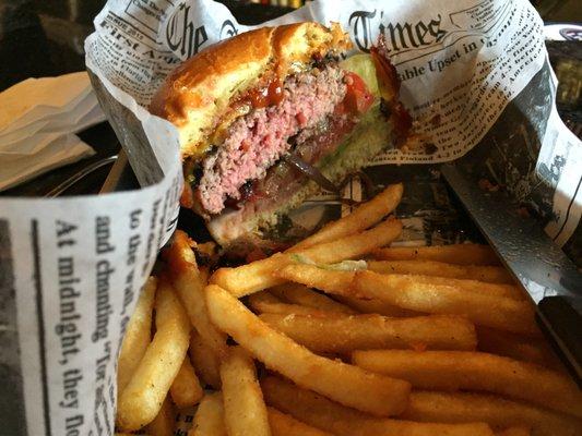 Wavy Burger (Cut in half) with Fries..cooked perfectly!!