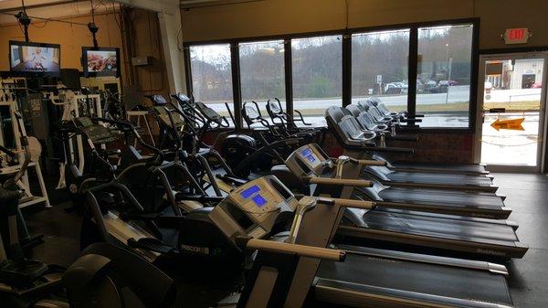 We have bikes, ellipticals, steppers, and treadmills to choose from to get your cardio on!