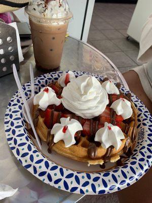 Very Berry waffle and an iced mocha