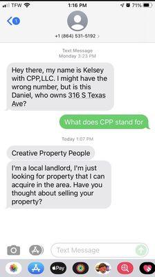 One of multiple texts I've received from them. I also have proof they've done this to other people.