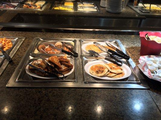 Blueberry pancakes, buttermilk pancakes, French toast slices and sticks