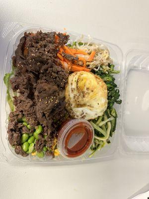 B-1. Bibimbap + beef, not bad, lots of veg