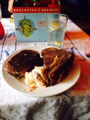 Reuben sandwich with potato salad