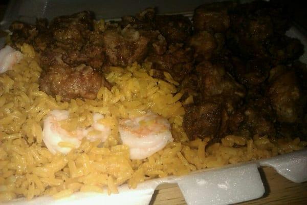 Shrimp fried rice w/ Chicharon de pollo. Enough said...