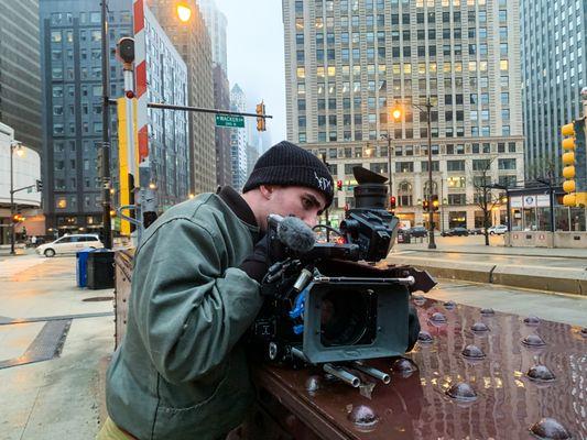 Filming near Millennium park in Chicago, Illinois.