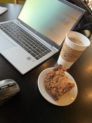 Coffee. Coffee cake. Quiet. Focused.