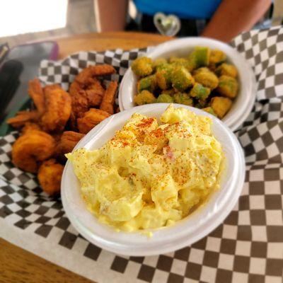 Shrimp Basket Potato salad  Fried okra