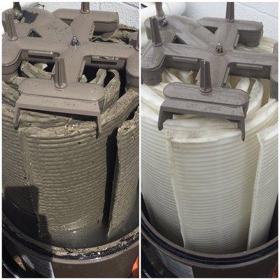 Filter cleaning before and after. We fully clean filters to ensure better filtration and extended life of the filter.