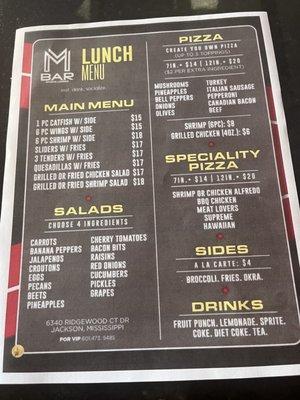 Lunch menu