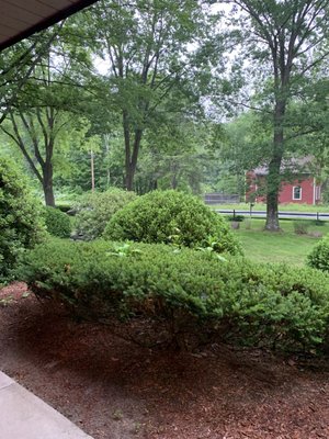 Exterior view from store on a rainy spring evening