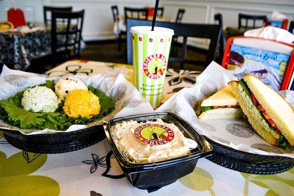 Chick Trio with 3 scoops on left, Lauryn's Lemon Basil sandwich on the right. Large Quick Chick for lunches later this week!