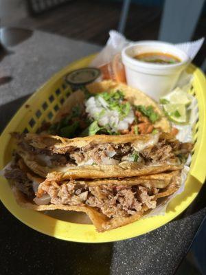 Famous Rosy's Kesabirrias and a Pastor taco.