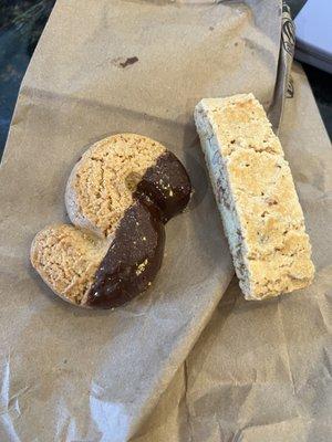 Chocolate dipped S cookie and biscotti