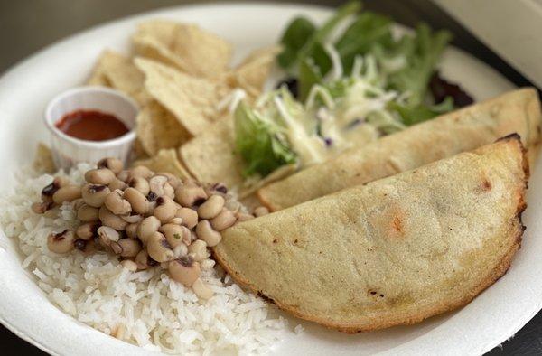 Ground beef empanadas with Coconut rice , Black Eyed Peas