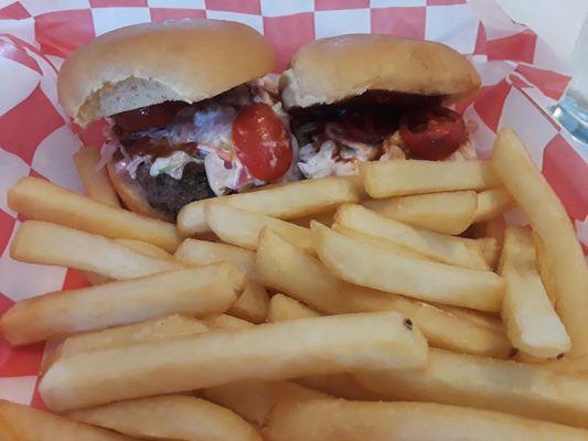 Family Fusion Jamaican Jerk Sliders & side of fries