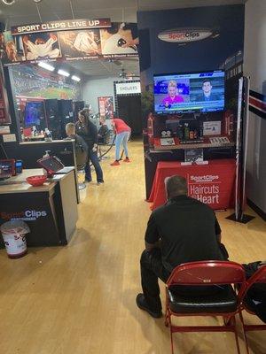 Sports Clips lobby waiting area.