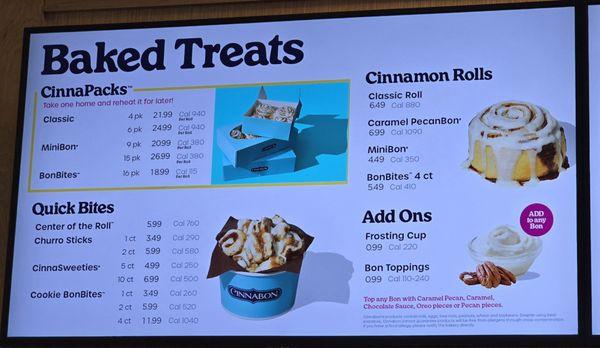 Cinnabon menu as of 7/9/2024