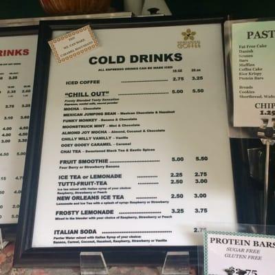 Cold drinks menu