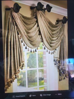 Solid Color with Luxury Custom.
Swag Valance Over Holdback Asymmetrical Style.