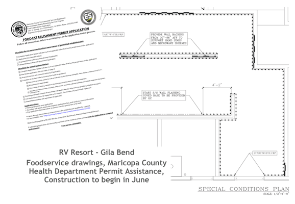 Design for a new RV Resort clubhouse in Gila bend.  Complete foodservice design and aided in Health Department permit submittal.