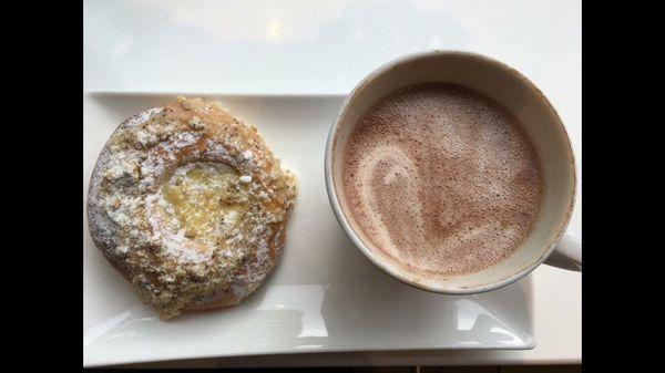 Hot chocolate with Almond milk pair with bun of the day!