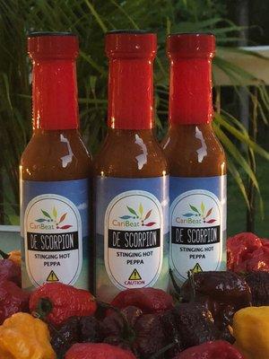 De Scorpion - A Delicious Blend of FRESH Trinidad Moruga Scorpion Peppers with Caribbean herbs and spices.