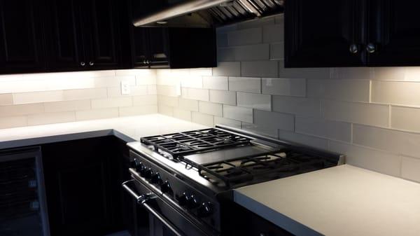 Glass tile backsplash