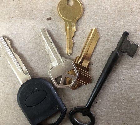 We do all types of keys; from residential and commercial business to vehicles and unique locks. We even do old skeleton keys!