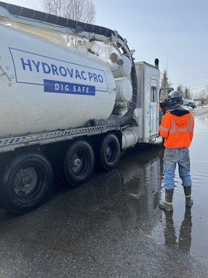 Helping the City of Fairbanks clean up the snow melt that was flooding the town.