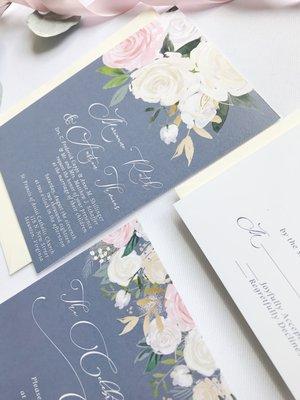 Custom Dusty Blue and Dusty Rose Floral Wedding Invitations