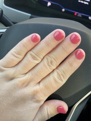 Dip nail EX756: watermelon or raspberry micro shimmer.