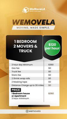 WeMoveLA 1 Bedroom price sheet