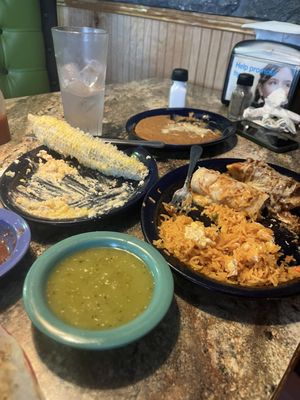 Salsa, lunch combo plate, street corn