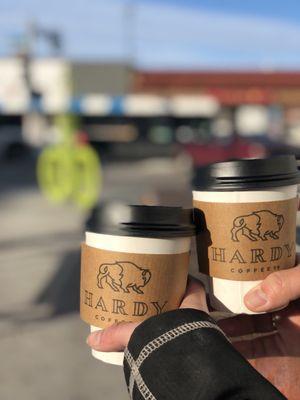 Two warm delicious drinks while we sit outside on this sunny day.