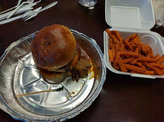 Brisket sandwich and fries