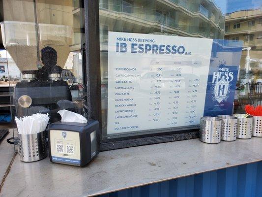 IB Espresso kiosk and menu