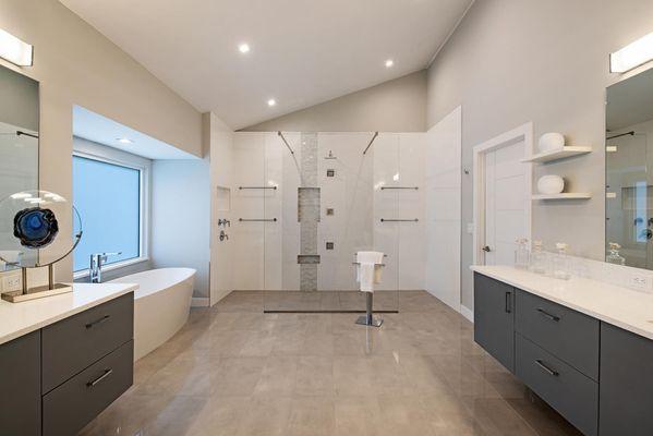 Master bath with walk-in "car wash" shower