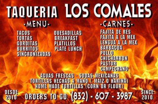 This is the menu of Taqueria Los Comales