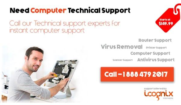 Now get computer technical support at your door steps. Call our technical support number now