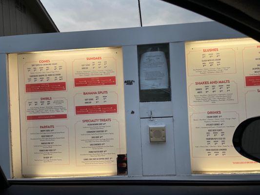 Drive-thru menu