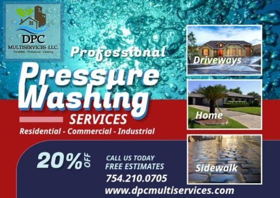 Professional Pressure washing services in your home, commercial and industry. Contact us www.dpcmultiservices.com