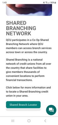 QCU website screenshot regarding Shared Branching