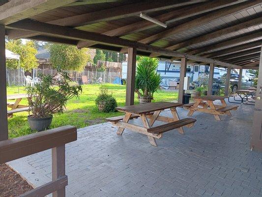 Enjoy lunch on picnic tables