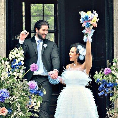 Bride and groom exit from ceremony