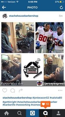 Jon Beason n victor Cruz in the shop gettin ready for the rest of their day.