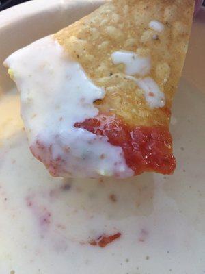 Chips and queso with salsa - awesome!!