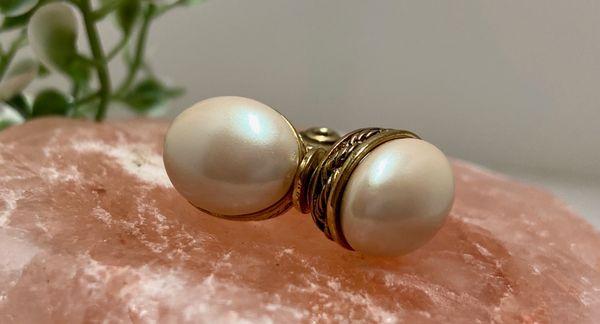 Vintage Monet Faux Pearl Gold Tone Clip On Earrings $20.00