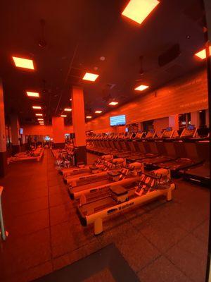 The gym at night. I love the glow of the orange lights in here. This location has up to 16 stations!