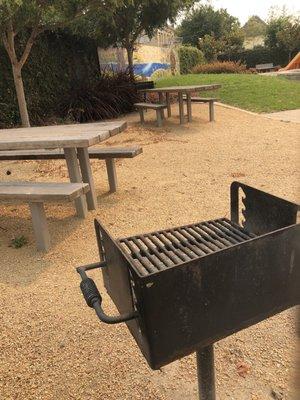 Benches, bbq pit