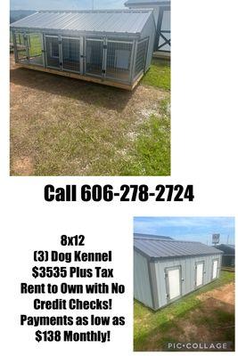 Quality Built Dog Kennels
Many sizes to choose from and 2- different styles!
Call 606-278-2724 for sizes and prices!